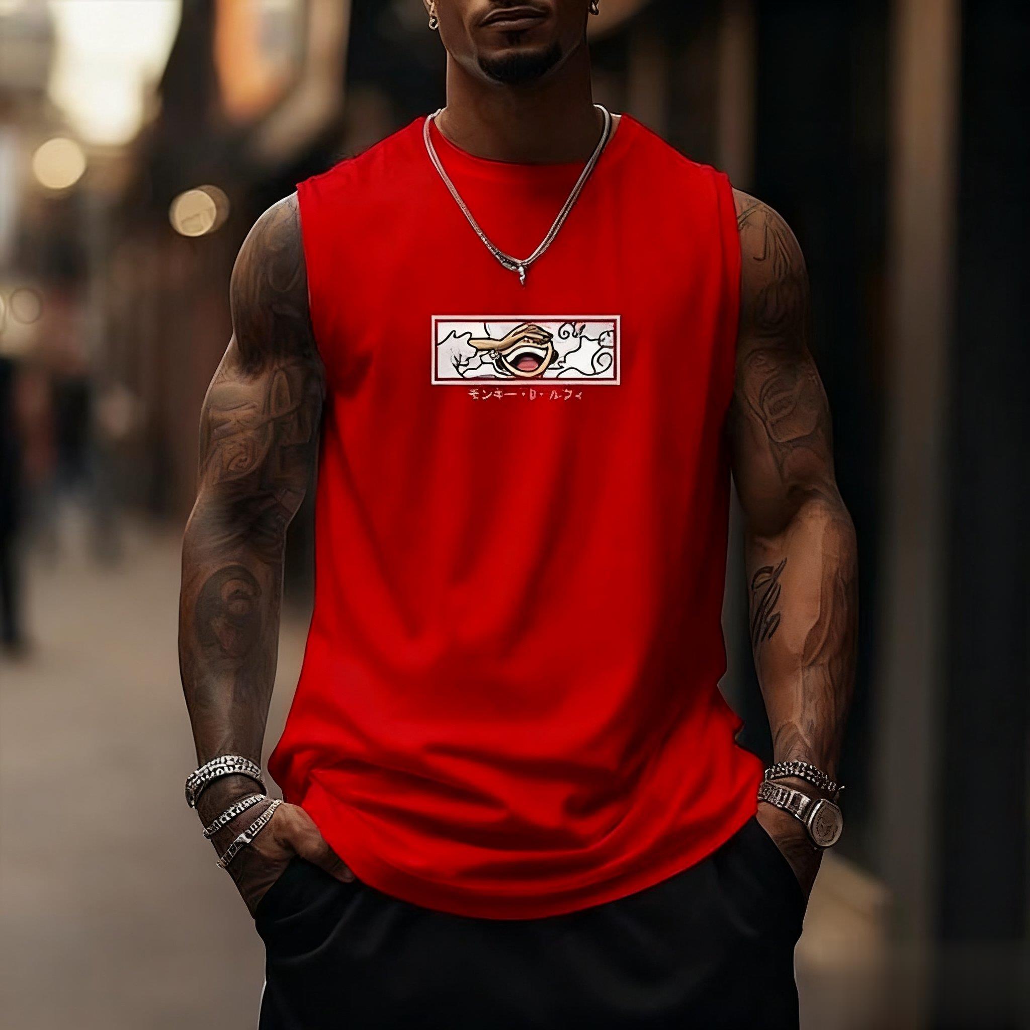 원피스 루피 기어 5 탱크탑 남성용 면 민소매 셔츠 애 - Streetwear Gym Brand 리뷰 및 가격